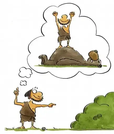 Steinzeit Metapher um den Unterschied zwischen Coaching, Training und Beratung zu erklären: Der Jäger fragt sich, wie er den Bären erlegt. Nun gibt es unterschiedliche Wege, sein Ziel zu erreichen.